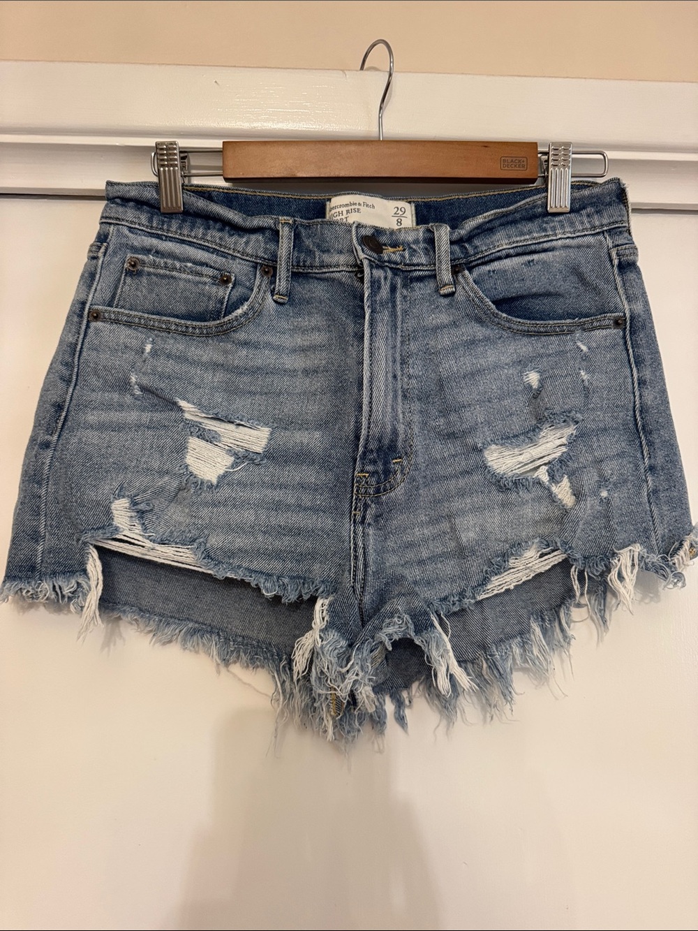 Abercrombie & Fitch Distressed Frayed Hem Denim Shorts - Blue